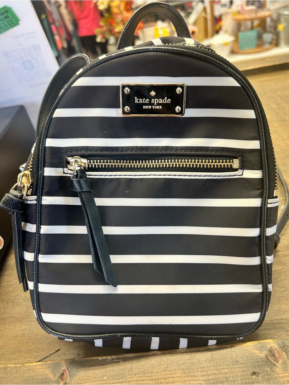 Kate Spade Black & White Striped Mini Backpack